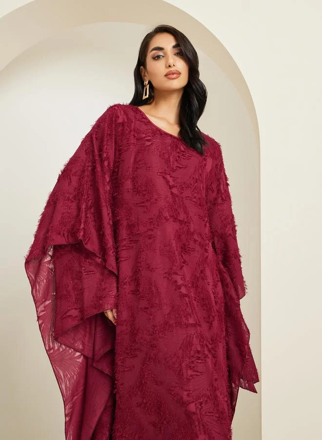 Amirah Women Burgundy Textured Maxi Kaftan